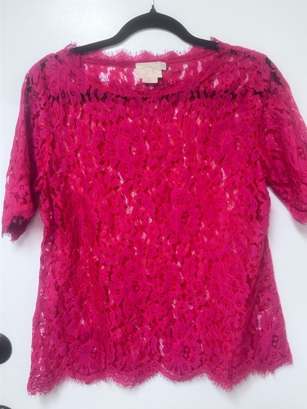 Fuchsia Floral Lace Short Sleeve Blouse - Women